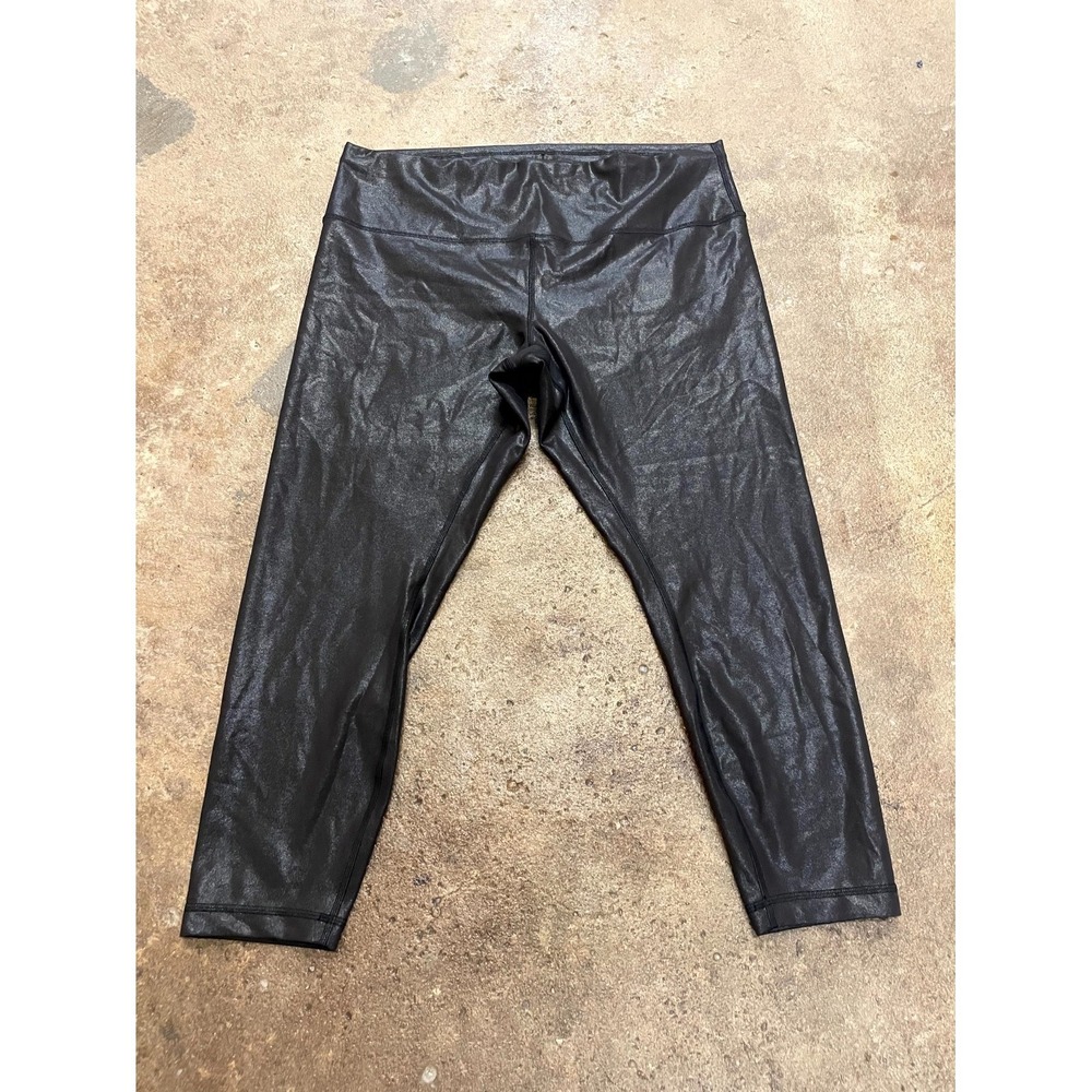 Lululemon Wunder Train Cropped Leggings Womens 18 Black Foil Stretch Skinny Leg